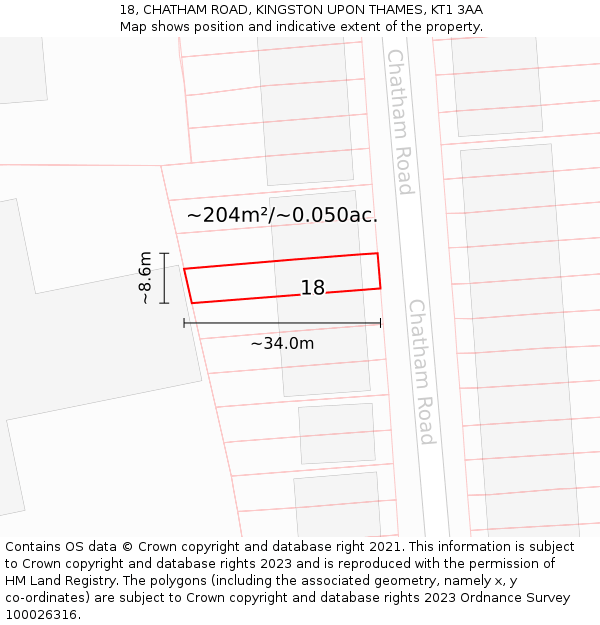 18, CHATHAM ROAD, KINGSTON UPON THAMES, KT1 3AA: Plot and title map