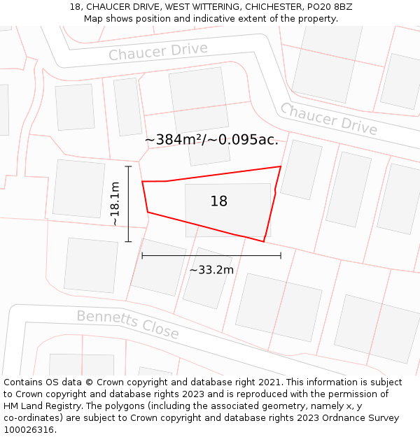 18, CHAUCER DRIVE, WEST WITTERING, CHICHESTER, PO20 8BZ: Plot and title map