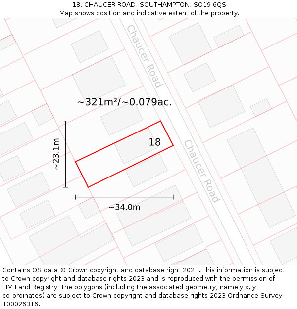 18, CHAUCER ROAD, SOUTHAMPTON, SO19 6QS: Plot and title map