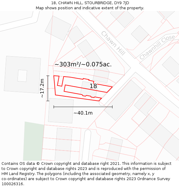 18, CHAWN HILL, STOURBRIDGE, DY9 7JD: Plot and title map