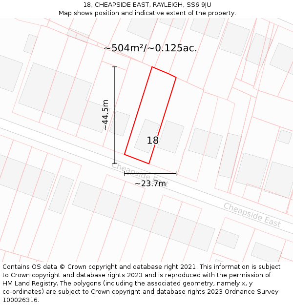 18, CHEAPSIDE EAST, RAYLEIGH, SS6 9JU: Plot and title map