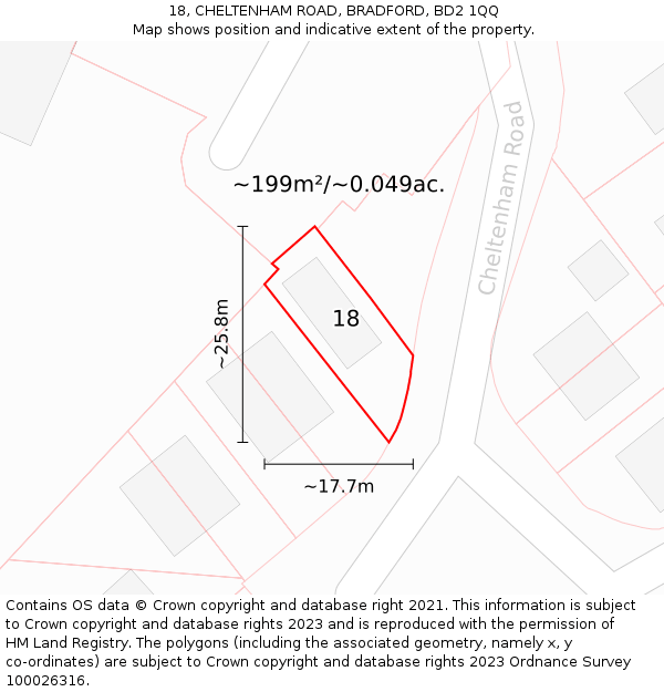 18, CHELTENHAM ROAD, BRADFORD, BD2 1QQ: Plot and title map