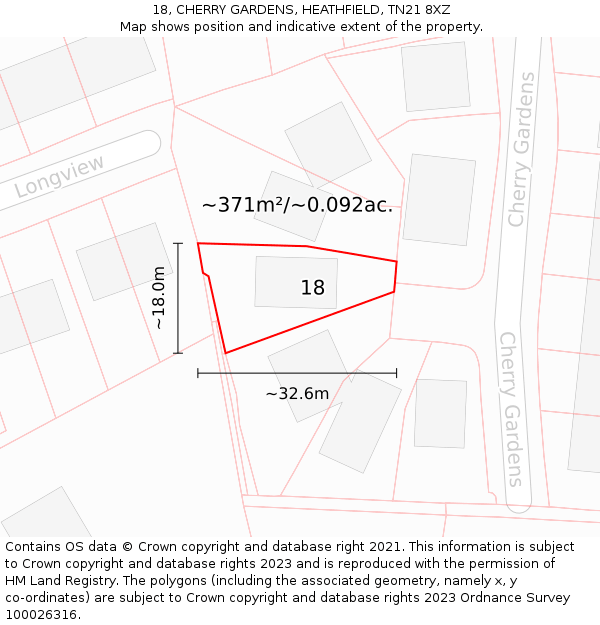 18, CHERRY GARDENS, HEATHFIELD, TN21 8XZ: Plot and title map