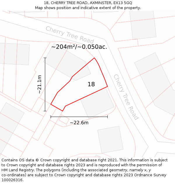 18, CHERRY TREE ROAD, AXMINSTER, EX13 5GQ: Plot and title map