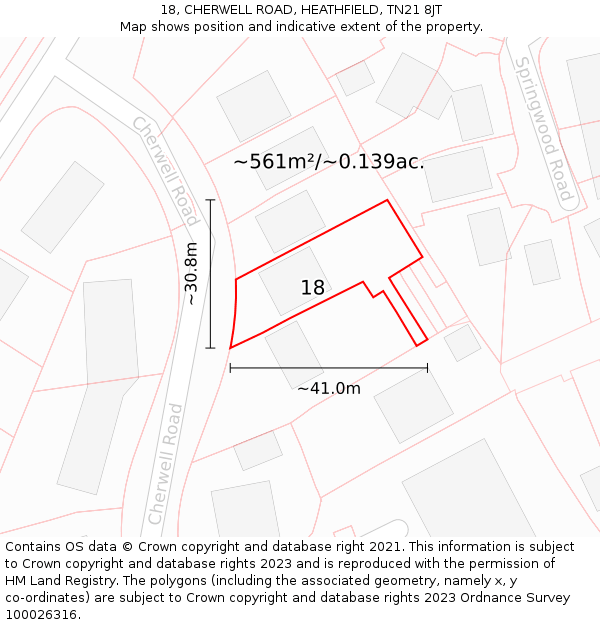 18, CHERWELL ROAD, HEATHFIELD, TN21 8JT: Plot and title map