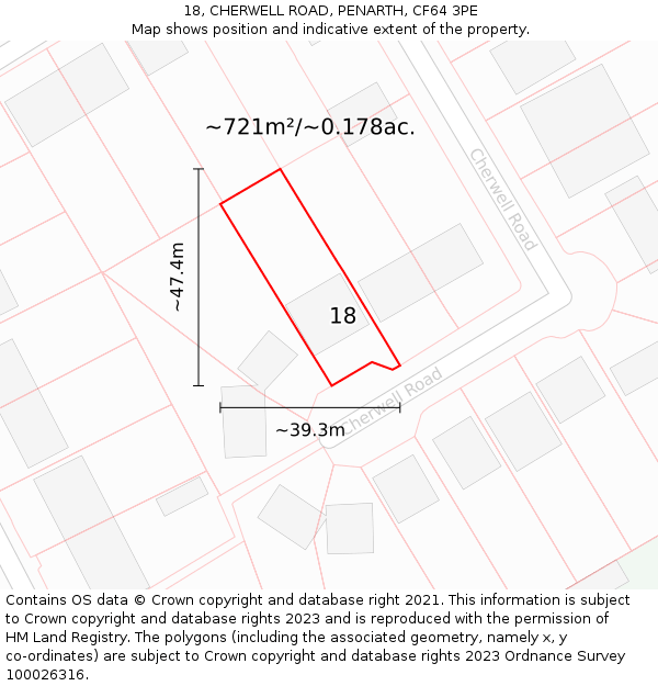 18, CHERWELL ROAD, PENARTH, CF64 3PE: Plot and title map