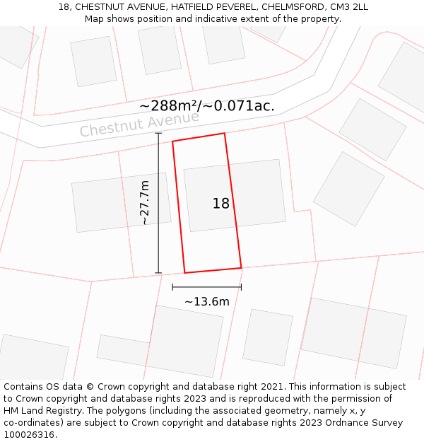 18, CHESTNUT AVENUE, HATFIELD PEVEREL, CHELMSFORD, CM3 2LL: Plot and title map