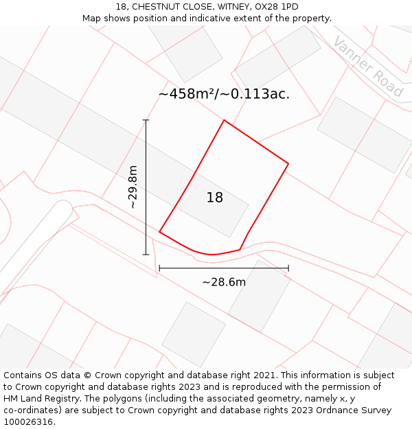 18, CHESTNUT CLOSE, WITNEY, OX28 1PD: Plot and title map