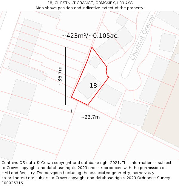18, CHESTNUT GRANGE, ORMSKIRK, L39 4YG: Plot and title map
