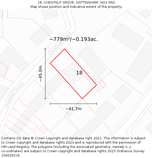 18, CHESTNUT GROVE, NOTTINGHAM, NG3 5AD: Plot and title map