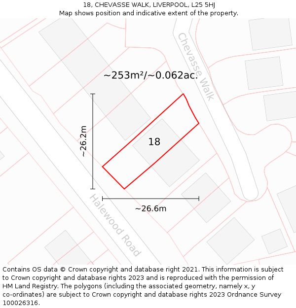 18, CHEVASSE WALK, LIVERPOOL, L25 5HJ: Plot and title map
