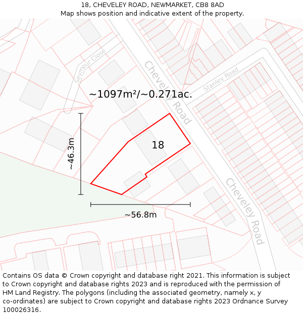 18, CHEVELEY ROAD, NEWMARKET, CB8 8AD: Plot and title map