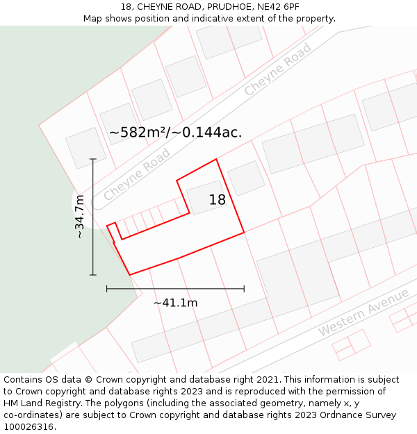 18, CHEYNE ROAD, PRUDHOE, NE42 6PF: Plot and title map