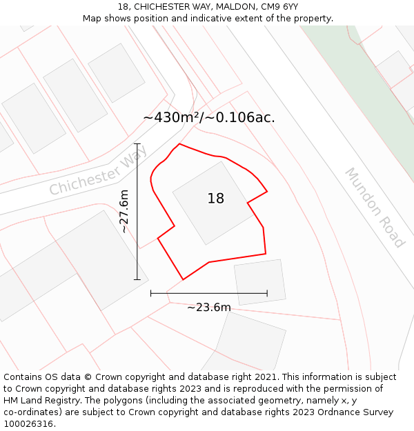 18, CHICHESTER WAY, MALDON, CM9 6YY: Plot and title map