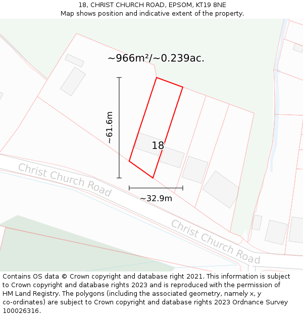 18, CHRIST CHURCH ROAD, EPSOM, KT19 8NE: Plot and title map