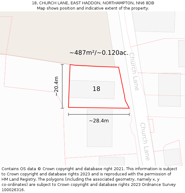 18, CHURCH LANE, EAST HADDON, NORTHAMPTON, NN6 8DB: Plot and title map