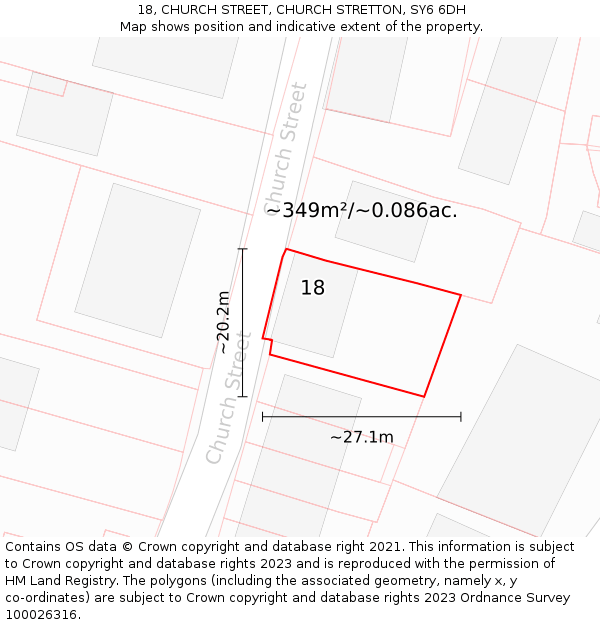 18, CHURCH STREET, CHURCH STRETTON, SY6 6DH: Plot and title map