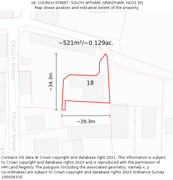 18, CHURCH STREET, SOUTH WITHAM, GRANTHAM, NG33 5PJ: Plot and title map