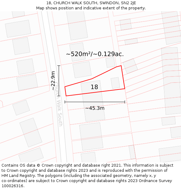 18, CHURCH WALK SOUTH, SWINDON, SN2 2JE: Plot and title map