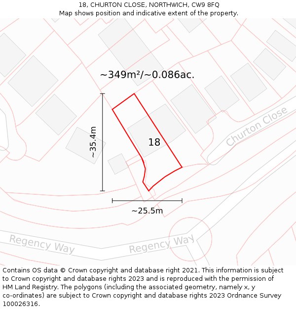 18, CHURTON CLOSE, NORTHWICH, CW9 8FQ: Plot and title map