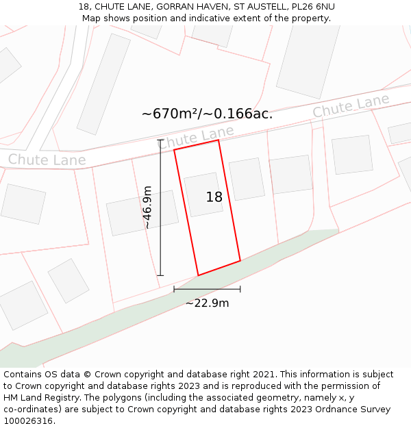 18, CHUTE LANE, GORRAN HAVEN, ST AUSTELL, PL26 6NU: Plot and title map