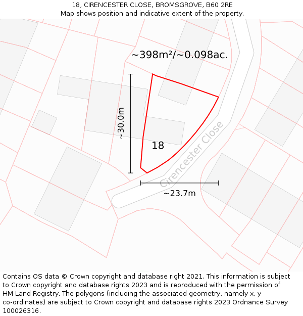 18, CIRENCESTER CLOSE, BROMSGROVE, B60 2RE: Plot and title map