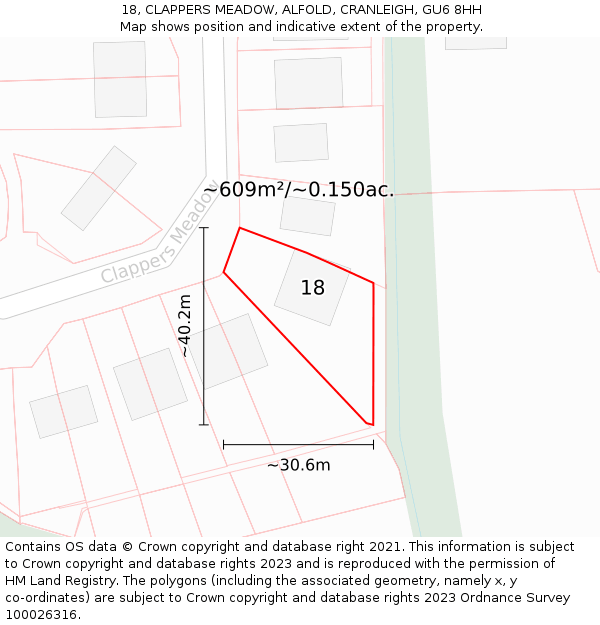 18, CLAPPERS MEADOW, ALFOLD, CRANLEIGH, GU6 8HH: Plot and title map