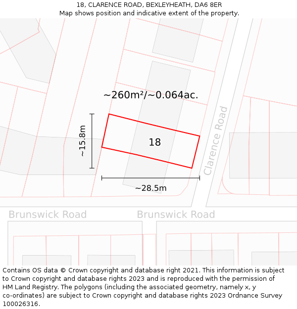 18, CLARENCE ROAD, BEXLEYHEATH, DA6 8ER: Plot and title map