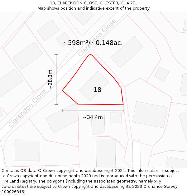 18, CLARENDON CLOSE, CHESTER, CH4 7BL: Plot and title map