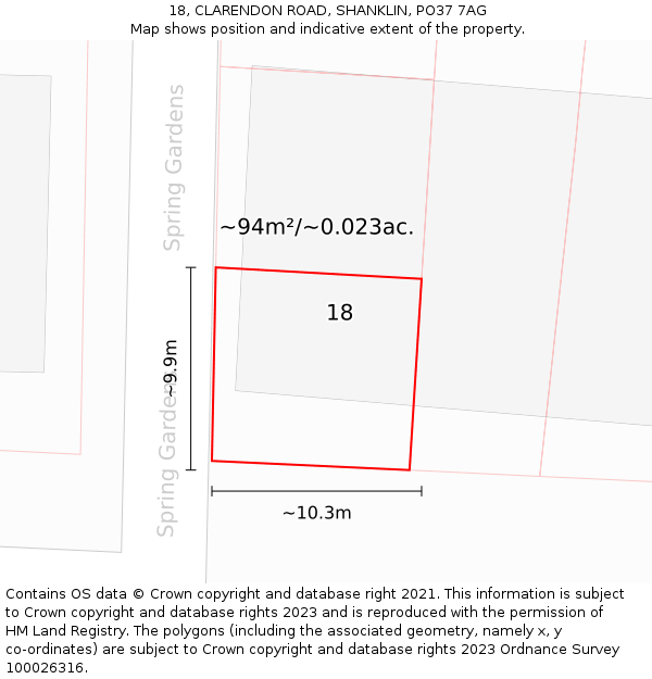 18, CLARENDON ROAD, SHANKLIN, PO37 7AG: Plot and title map