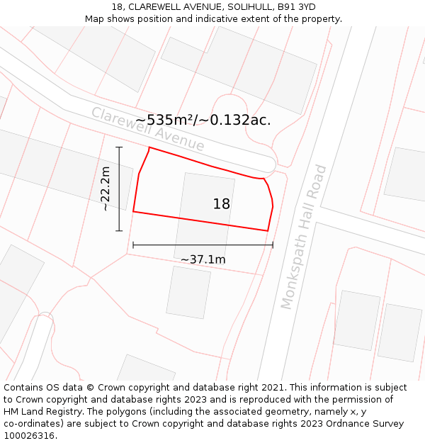 18, CLAREWELL AVENUE, SOLIHULL, B91 3YD: Plot and title map