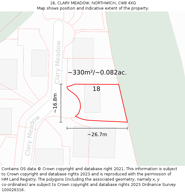 18, CLARY MEADOW, NORTHWICH, CW8 4XG: Plot and title map