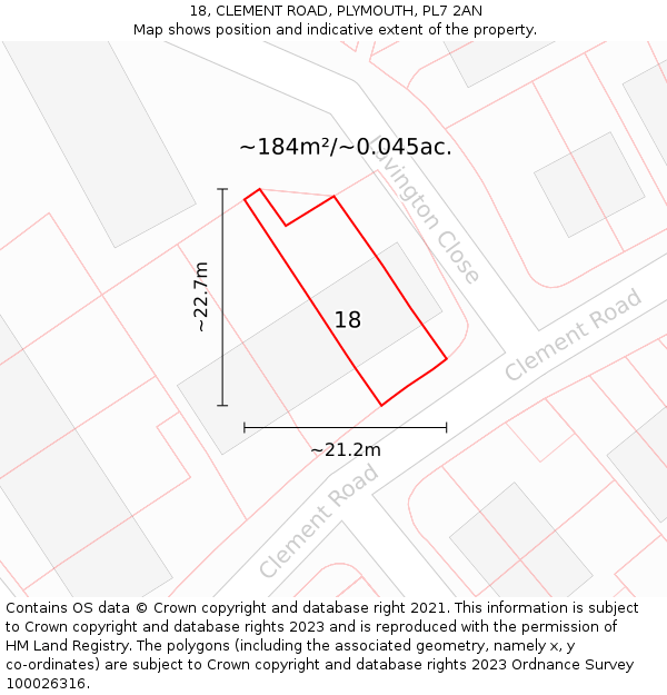 18, CLEMENT ROAD, PLYMOUTH, PL7 2AN: Plot and title map