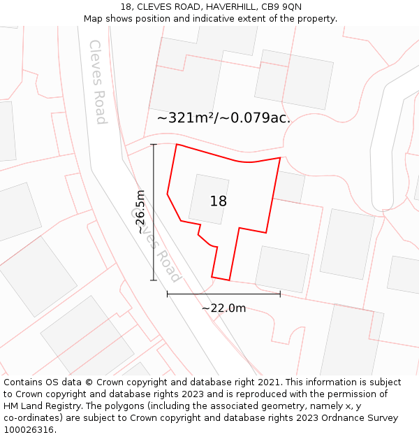 18, CLEVES ROAD, HAVERHILL, CB9 9QN: Plot and title map