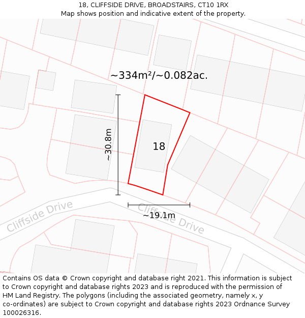 18, CLIFFSIDE DRIVE, BROADSTAIRS, CT10 1RX: Plot and title map
