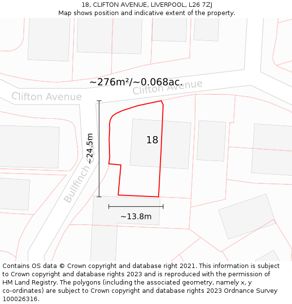 18, CLIFTON AVENUE, LIVERPOOL, L26 7ZJ: Plot and title map