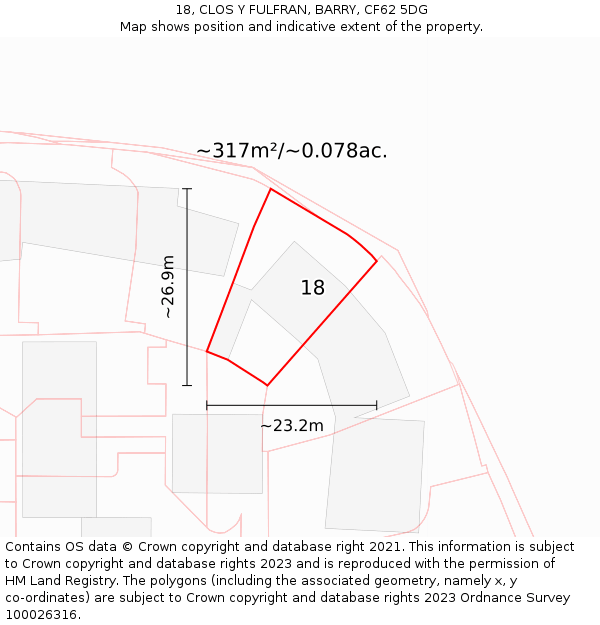 18, CLOS Y FULFRAN, BARRY, CF62 5DG: Plot and title map