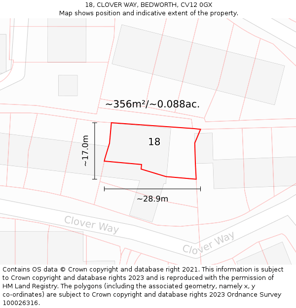 18, CLOVER WAY, BEDWORTH, CV12 0GX: Plot and title map