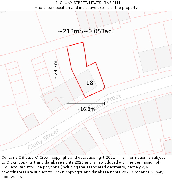18, CLUNY STREET, LEWES, BN7 1LN: Plot and title map