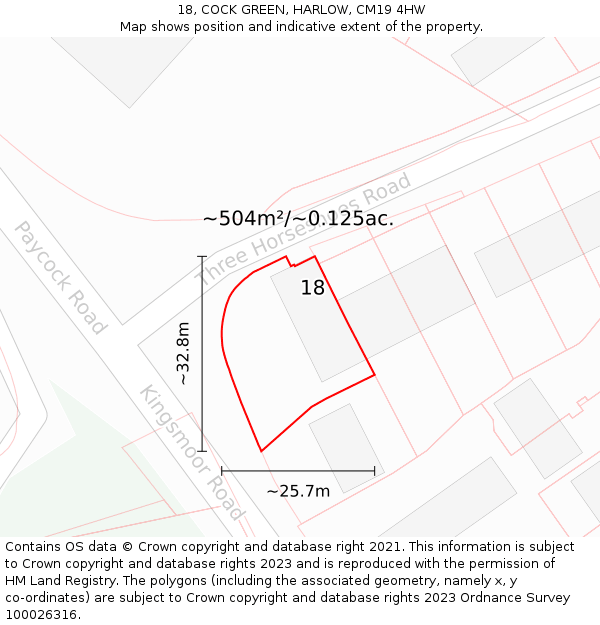 18, COCK GREEN, HARLOW, CM19 4HW: Plot and title map