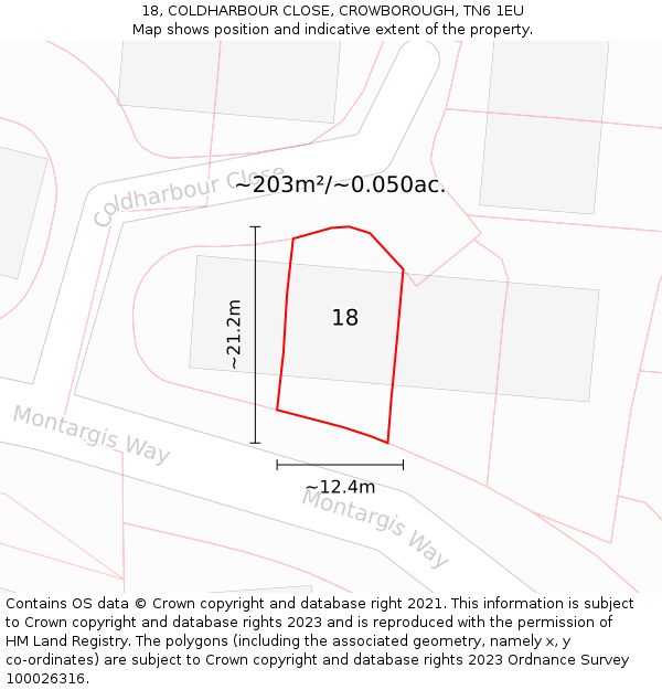 18, COLDHARBOUR CLOSE, CROWBOROUGH, TN6 1EU: Plot and title map
