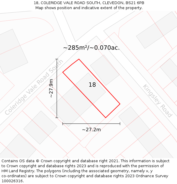 18, COLERIDGE VALE ROAD SOUTH, CLEVEDON, BS21 6PB: Plot and title map