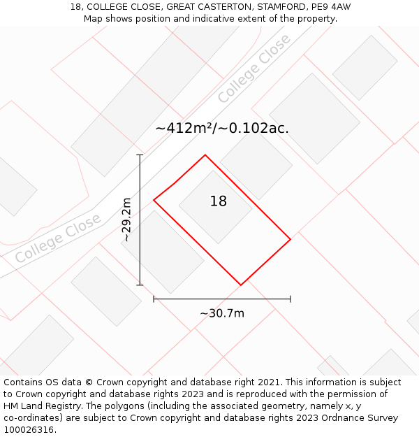 18, COLLEGE CLOSE, GREAT CASTERTON, STAMFORD, PE9 4AW: Plot and title map
