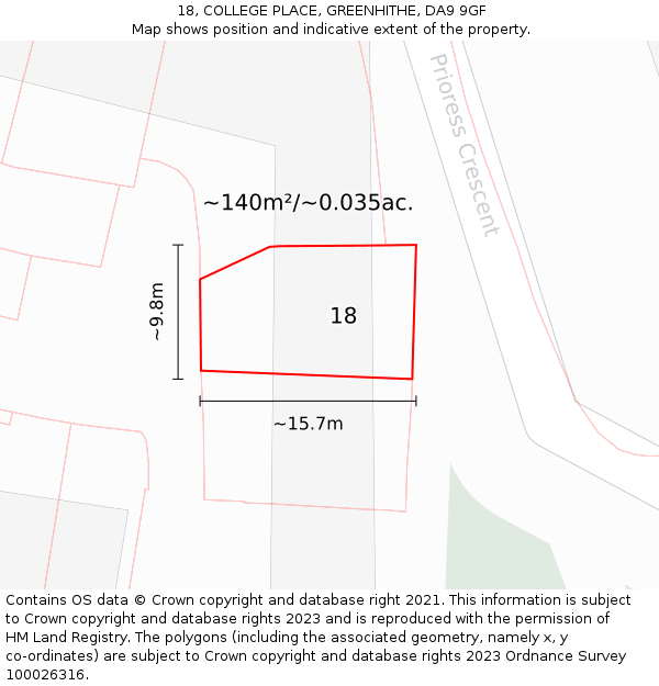 18, COLLEGE PLACE, GREENHITHE, DA9 9GF: Plot and title map