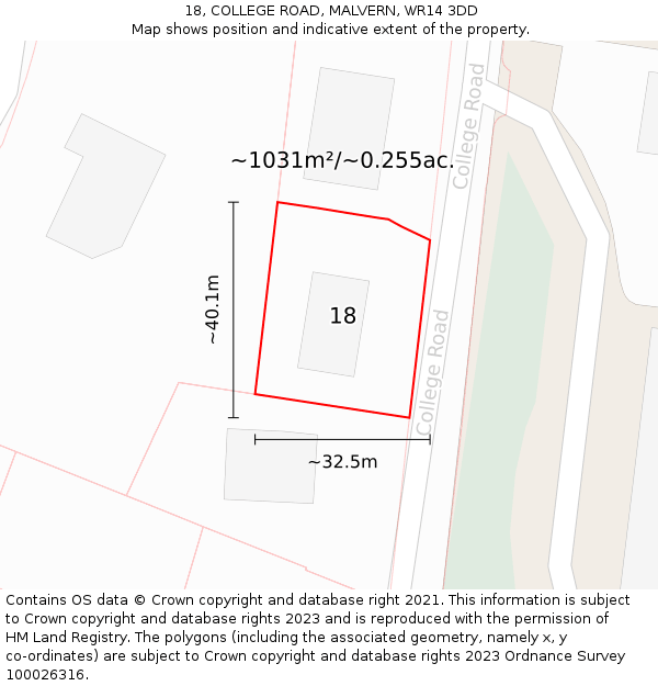 18, COLLEGE ROAD, MALVERN, WR14 3DD: Plot and title map