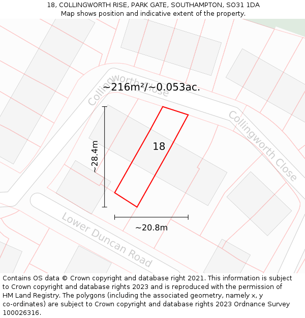 18, COLLINGWORTH RISE, PARK GATE, SOUTHAMPTON, SO31 1DA: Plot and title map