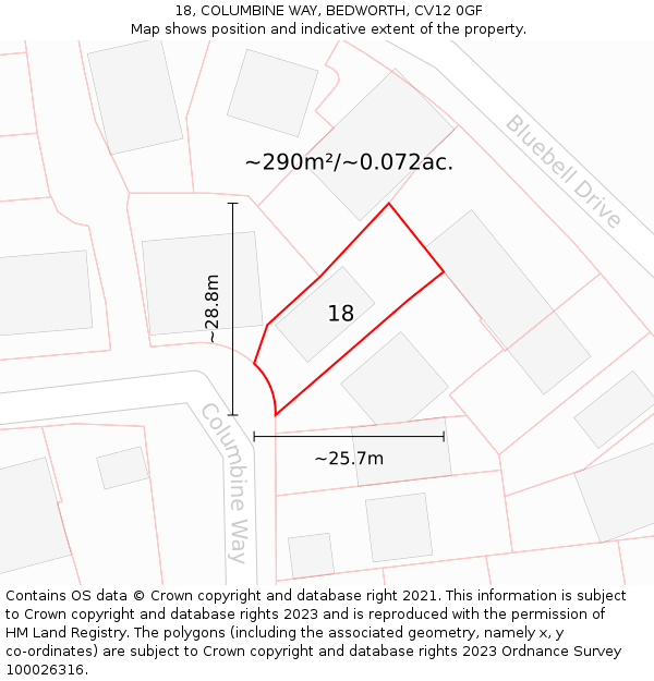 18, COLUMBINE WAY, BEDWORTH, CV12 0GF: Plot and title map