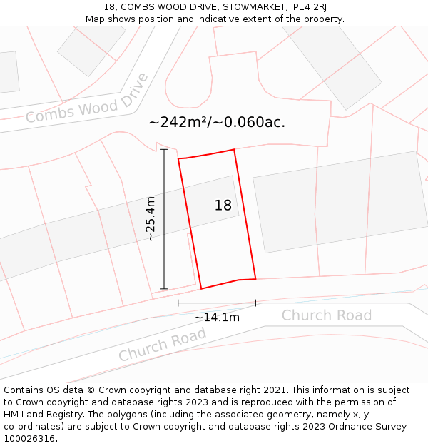 18, COMBS WOOD DRIVE, STOWMARKET, IP14 2RJ: Plot and title map