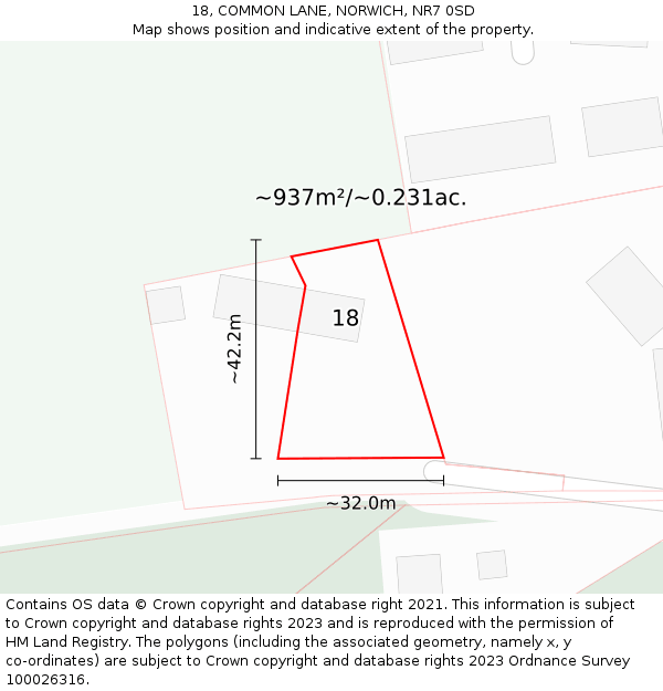 18, COMMON LANE, NORWICH, NR7 0SD: Plot and title map