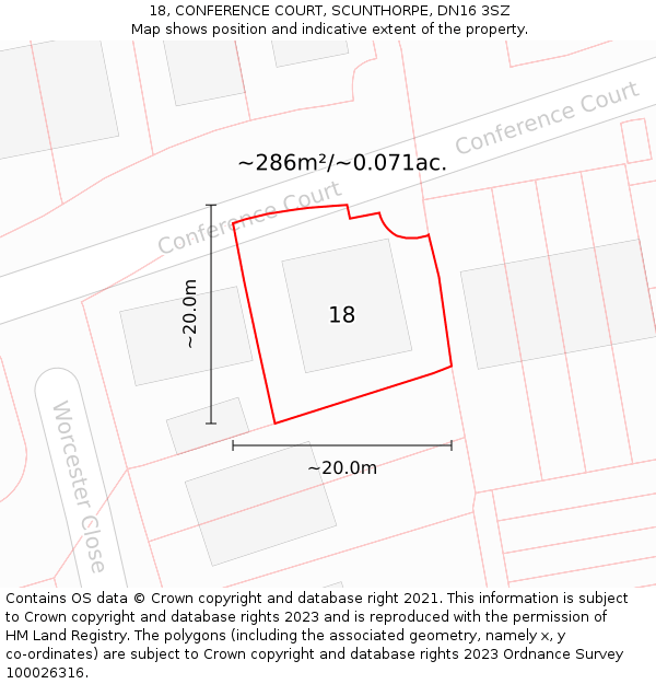 18, CONFERENCE COURT, SCUNTHORPE, DN16 3SZ: Plot and title map